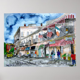 Savannah Georgia River Street cityscape art print ポスター