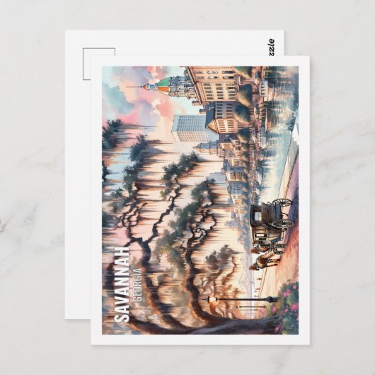 Savannah Georgia USA有名なプレイスウォーターカラー ポストカード (正面/裏面)