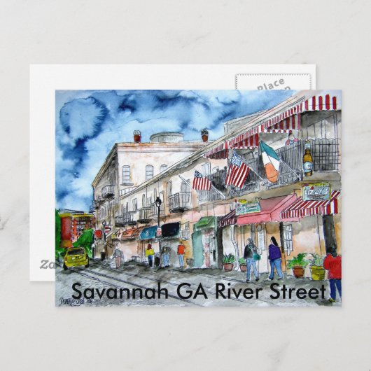 savannah_river_通り絵を描_s, Savannah GA Riv... ポストカード (正面/裏面)