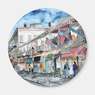 savannah_river_street_painting、サバンナGA Riv… マグネット