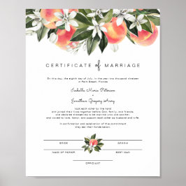 Savannah - Watercolor Peaches Marriage Certificate ポスター