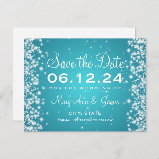 Save エレガント The Date Winter Sparkleターコイズ 案内ポストカード (正面/裏面)