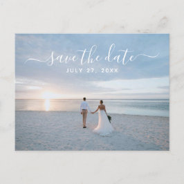 Save シンプル The Date Photoビーチ結婚式 ポストカード