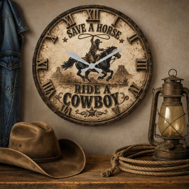 Save a Horse Ride a Cowboy ラージ壁時計