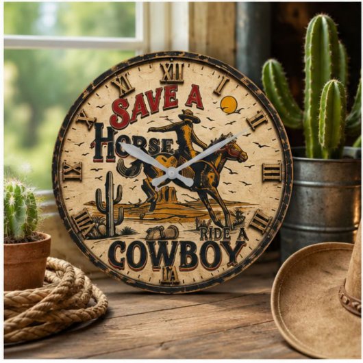 Save a Horse Ride a Cowboy ラージ壁時計