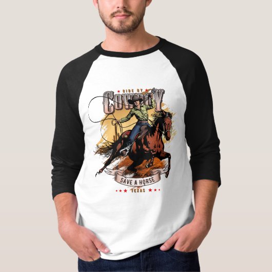 Save A Horse; Ride A Cowboy | 3/4 Sleeve Raglan Tシャツ (正面)