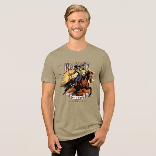 Save A Horse; Ride A Cowboy | Men トライブレンドTシャツ (正面全面)