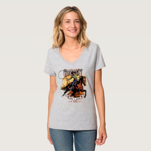 Save A Horse; Ride A Cowboy | Women V-Neck Tシャツ (正面フル)
