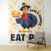 Save A Turkey Eat Pie Funny Happy Thanksgiving タペストリー (インサイチュ)