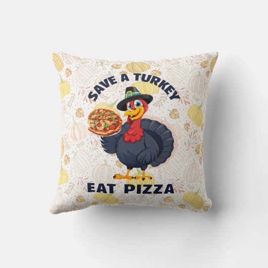 Save A Turkey Eat Pizza Funny Happy Thanksgiving クッション (裏面)