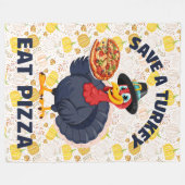 Save A Turkey Eat Pizza Funny Happy Thanksgiving フリースブランケット (正面(横))