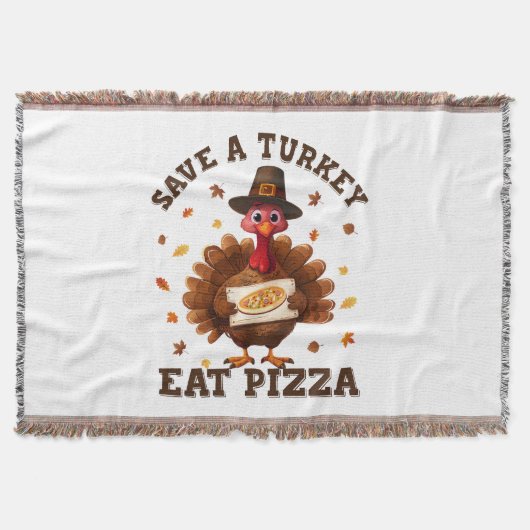 Save a Turkey Eat Pizza – Funny Thanksgiving Pizza スローブランケット (正面)
