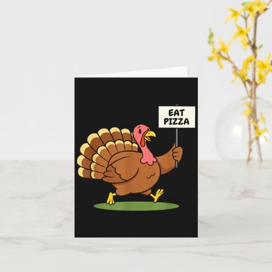 Save A Turkey, Eat Zza Funny Thanksgiving Design F カード (黄色い花)