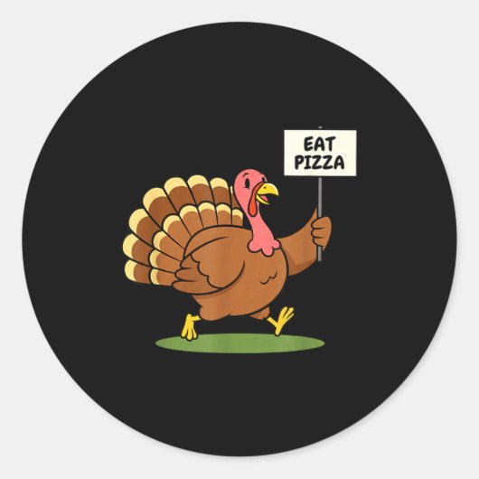 Save A Turkey, Eat Zza Funny Thanksgiving Design F ラウンドシール (正面)