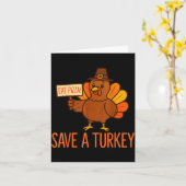 Save A Turkey Eat Zza Funny Thanksgiving Men Women カード (黄色い花)