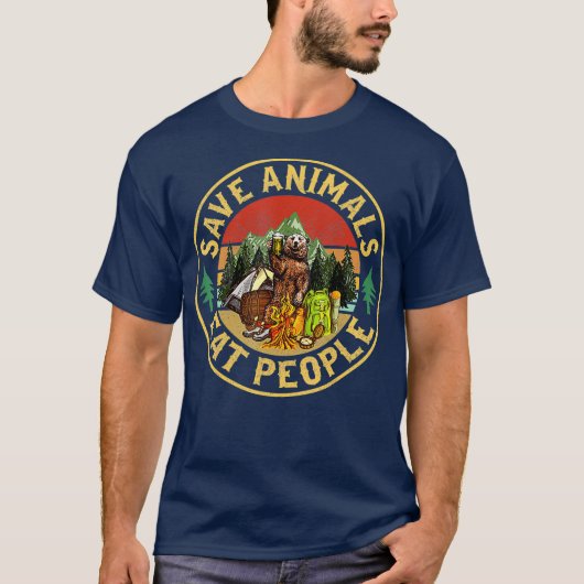 Save Animals Eat People Bear Driking Beer Tシャツ (正面)