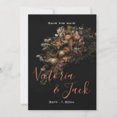 save date moodyフローラ,オレンジ色の白いフローラi 招待状 (正面)