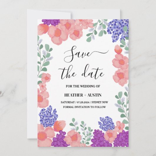 Save Date Wedding Flowers Watercolor   招待状 (正面)