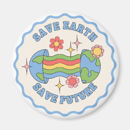 Save Earth, Save Future – Colorful Cartoon Earth マグネット