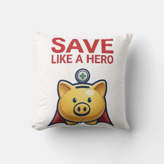 Save Like A Hero – Super Piggy Bank  クッション (正面)