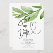 _SAVE OUR DATE 熱帯の緑のユーカリの結婚式_ 招待状 (正面/裏面)