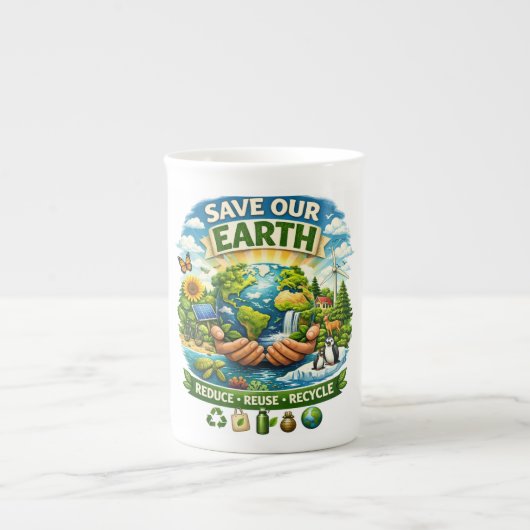 Save Our Earth Eco Friendly Design mug ボーンチャイナマグカップ (正面)