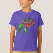Save Our Oceans Purple Sea Turtle Tシャツ (正面)