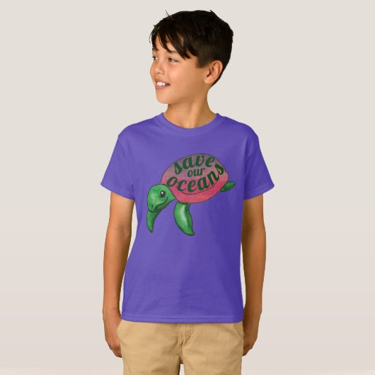 Save Our Oceans Purple Sea Turtle Tシャツ (正面フル)