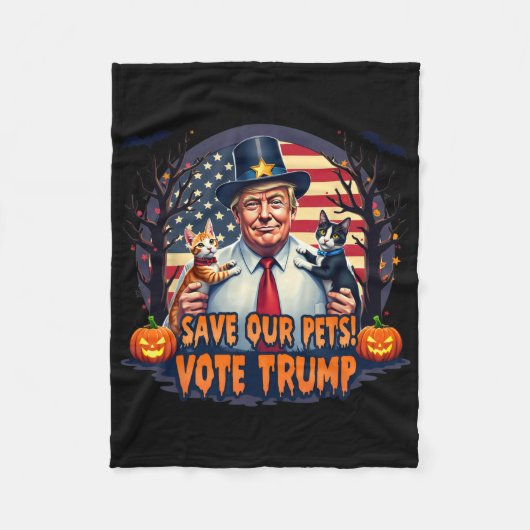 Save Our Pets Vote Trump Patriotic Cat Lovers Hall フリースブランケット (正面)