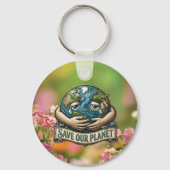 Save Our Planet Crying Earth Eco Awareness  キーホルダー (正面)