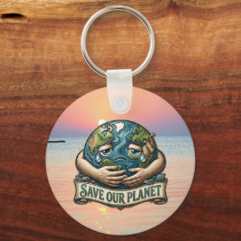 Save Our Planet Crying Earth Eco Awareness  キーホルダー
