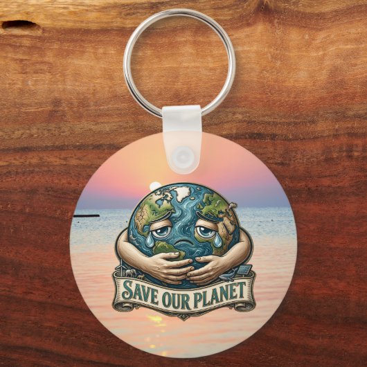 Save Our Planet Crying Earth Eco Awareness  キーホルダー (裏面)