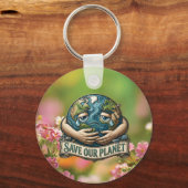 Save Our Planet Crying Earth Eco Awareness  キーホルダー (正面)