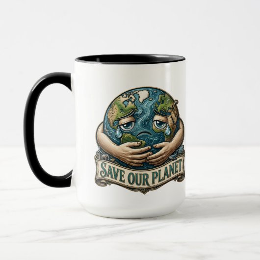 Save Our Planet Crying Earth Eco Awareness  マグカップ (左)