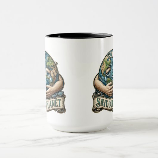 Save Our Planet Crying Earth Eco Awareness  マグカップ (中央)