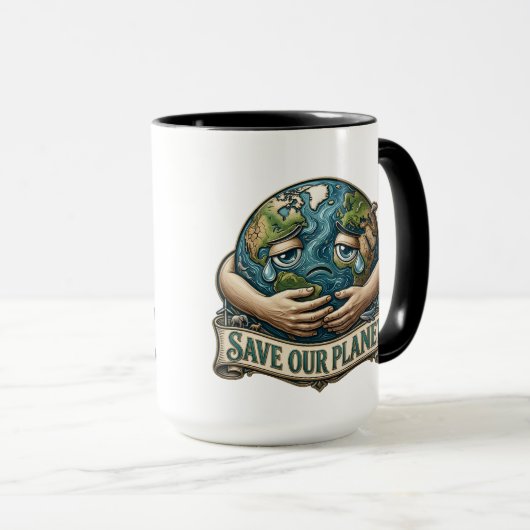 Save Our Planet Crying Earth Eco Awareness  マグカップ (正面右)