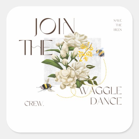 Save the Bees Crew Botanical  for Mindfulness love スクエアシール (正面)