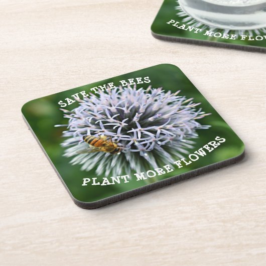 Save the Bees Globe Thistle Floral コースター (左側)