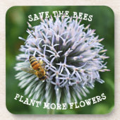 Save the Bees Globe Thistle Floral コースター (正面)
