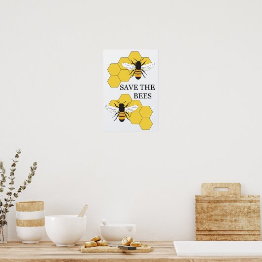 Save the Bees Inspirational Poster ポスター (キッチン)