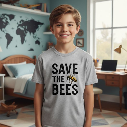 Save the Bees Kids Gray T-Shirt - Eco-Friendly Tシャツ