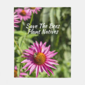Save The Bees Plant Natives Floral フリースブランケット (正面)