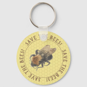 Save the Bees Vintage Honeybee & Honeycomb キーホルダー