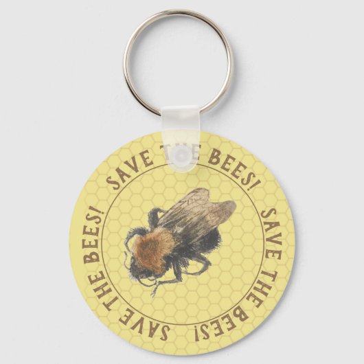 Save the Bees | Vintage Honeybee & Honeycomb キーホルダー (正面)
