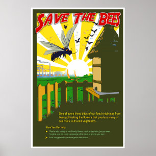 Save The Bees - Vintage Style Poster ポスター