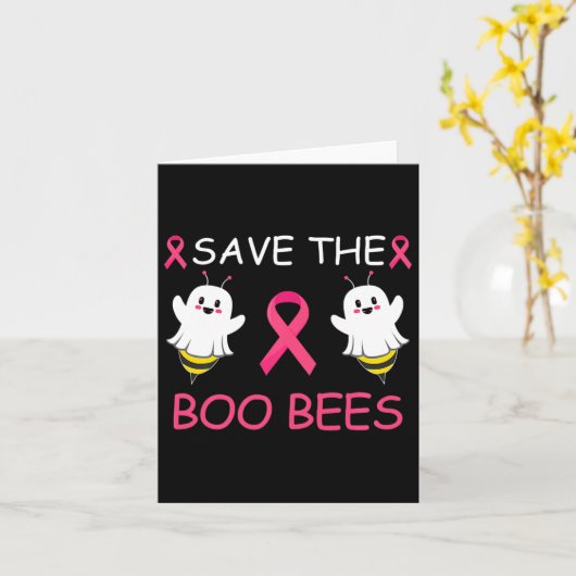 Save The Boo Bees Halloween Fun Breast Cancer Awar カード (黄色い花)