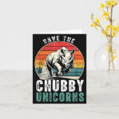 Save The Chubby Unicorns Funny Retro Rhino Animal  カード (黄色い花)
