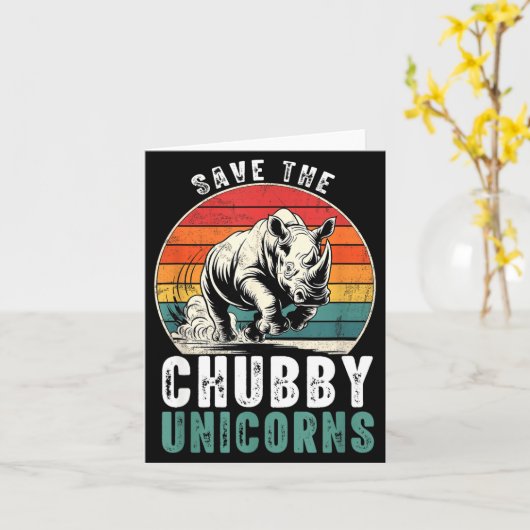 Save The Chubby Unicorns Funny Retro Rhino Animal  カード (黄色い花)