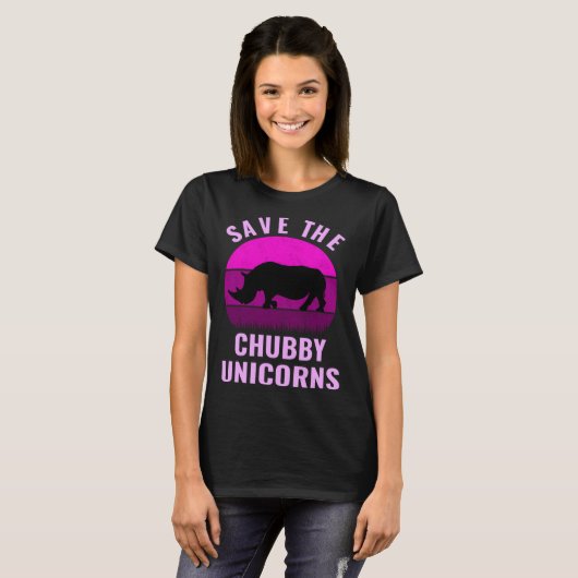 Save The Chubby Unicorns Retro Style Rhino Tシャツ (正面フル)