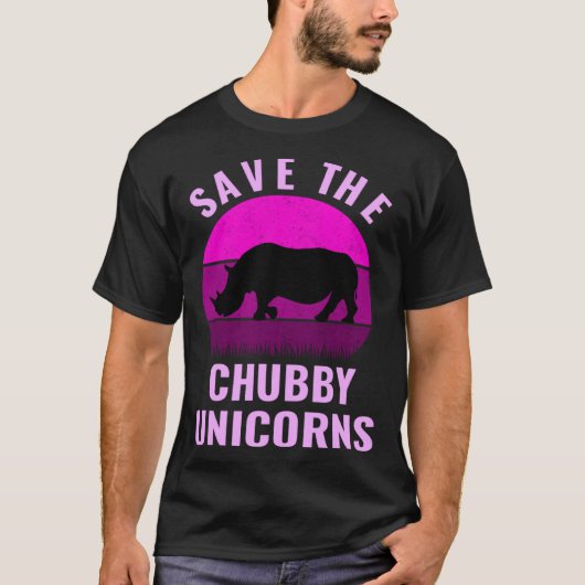 Save The Chubby Unicorns Retro Style Rhino Tシャツ (正面)